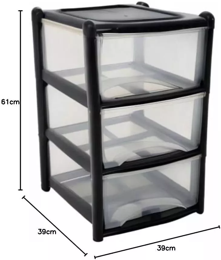 Plastic 3 Tier Drawer Tower Unit Chest Drawer School Office Home Storage