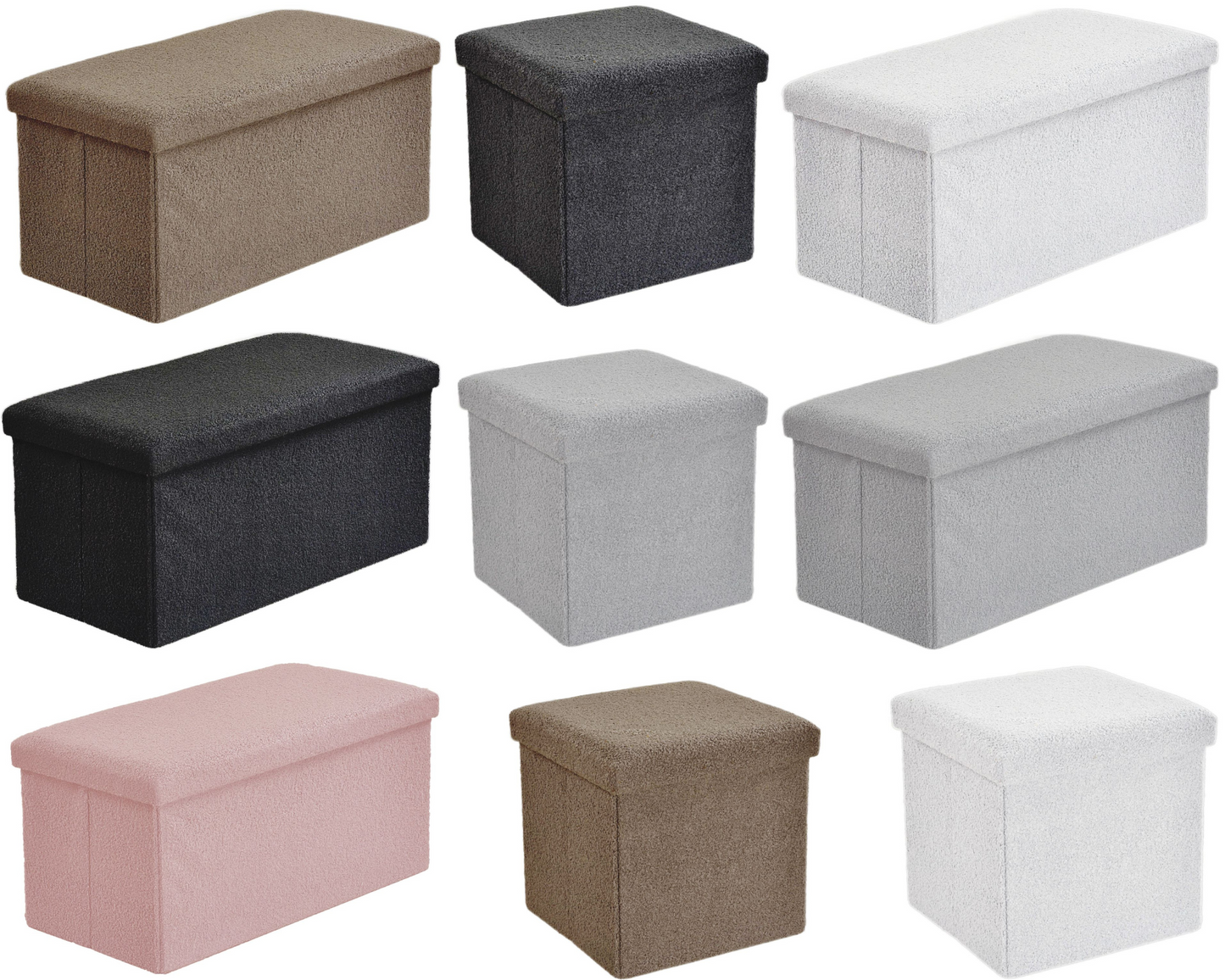 Ottoman Folding Boucle Storage Box Teddy Bear Collapsible Toy Chest