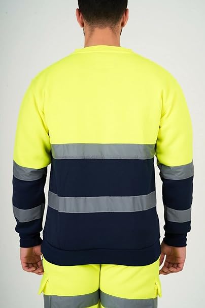 Men’s Hi Vis Work Safety Fleece Jumpers Two Tone Crew Neck Sweatshirt Security Workwear Pullover Top
