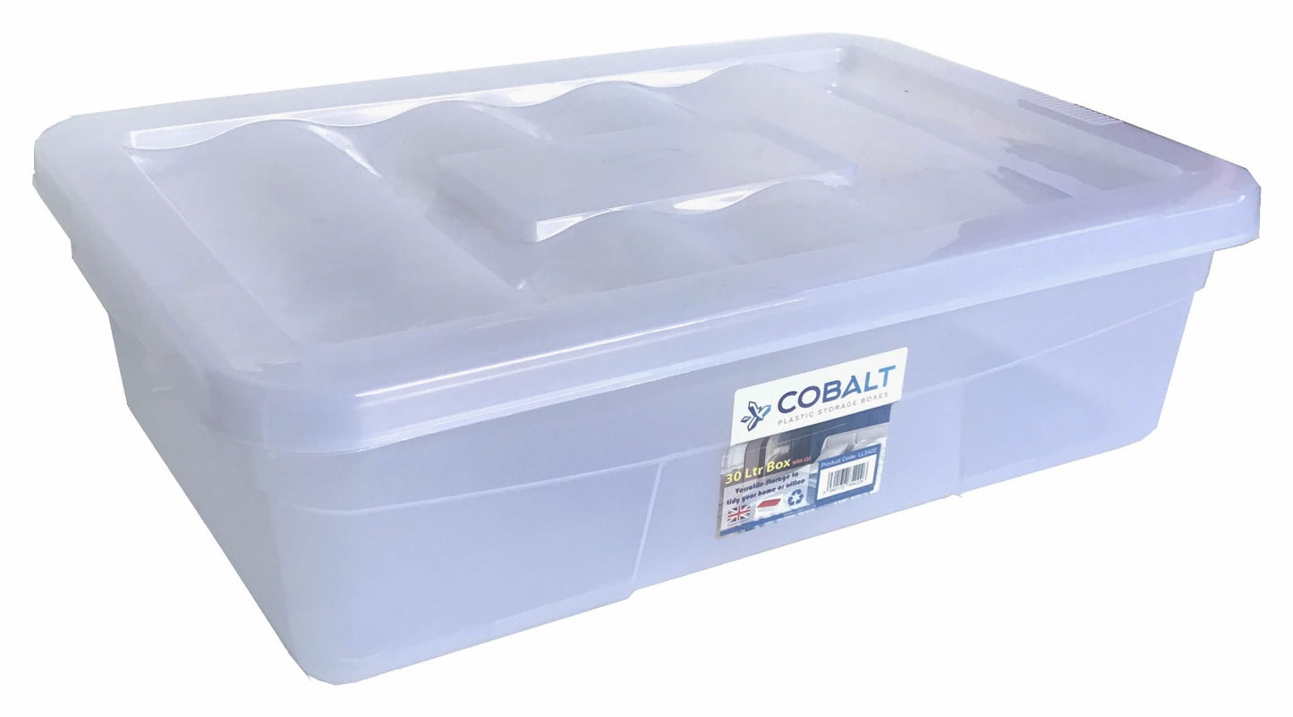 30 Litre Underbed Plastic Storage Boxes with lids, heavy duty, stackable boxes, Drawer Organiser Container Case