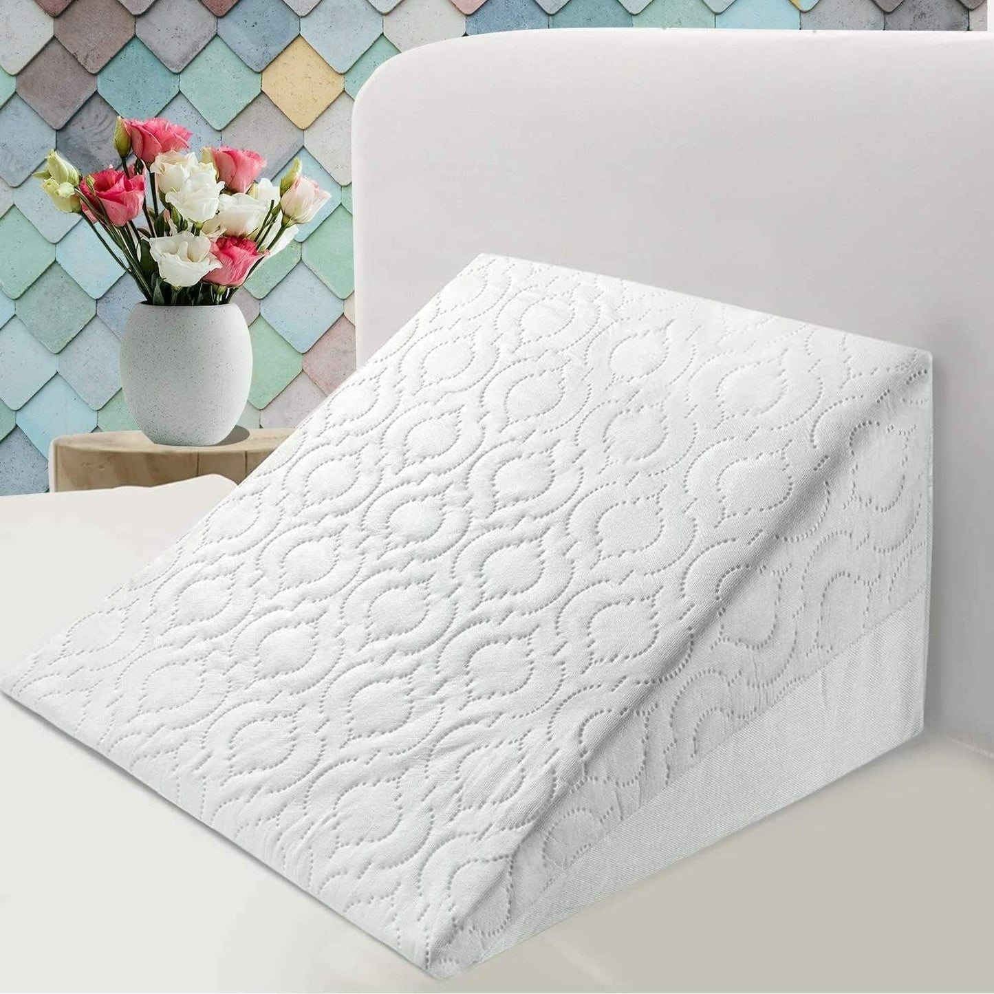 Bed Wedge Pillow with 100% Memory Foam Top | GERD | Wedge Pillow for Sleeping and Acid Reflux, Heartburn, Snoring Pillow & Respiratory Problems Pregnancy Pillow for Sleeping,Reading & Rest,XL Removable Zipped Cover