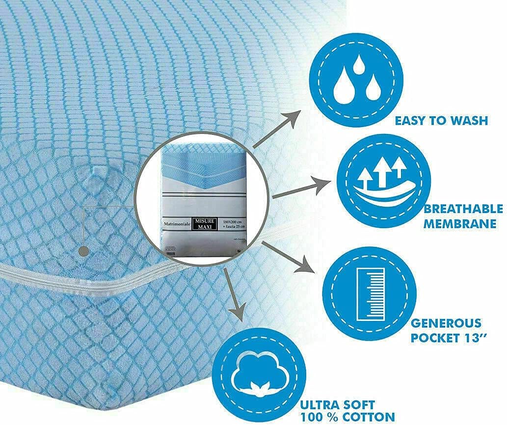 Stripe Mattress Protector Cover, 360° Fully Fitted Encasement, Zipper Closure, Anti Allergy, Breathable, Anti Bed Bug & Dust Mite, Easy Care, Machine Washable