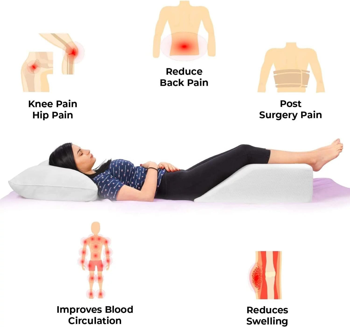 Leg Elevation Pillow, Wedge Memory Foam Support Cushion with Washable Cover, Improve Circulation & Reduce Pain, Bed Leg Rest Pillow for Post Surgery, Reading, Sleeping