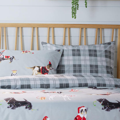 Christmas Dogs Duvet Cover Set Puppies White Grey Reversible Super Soft Easy Care Cute Animal Print Quilt Bedding Bed Sets with Pillowcase
