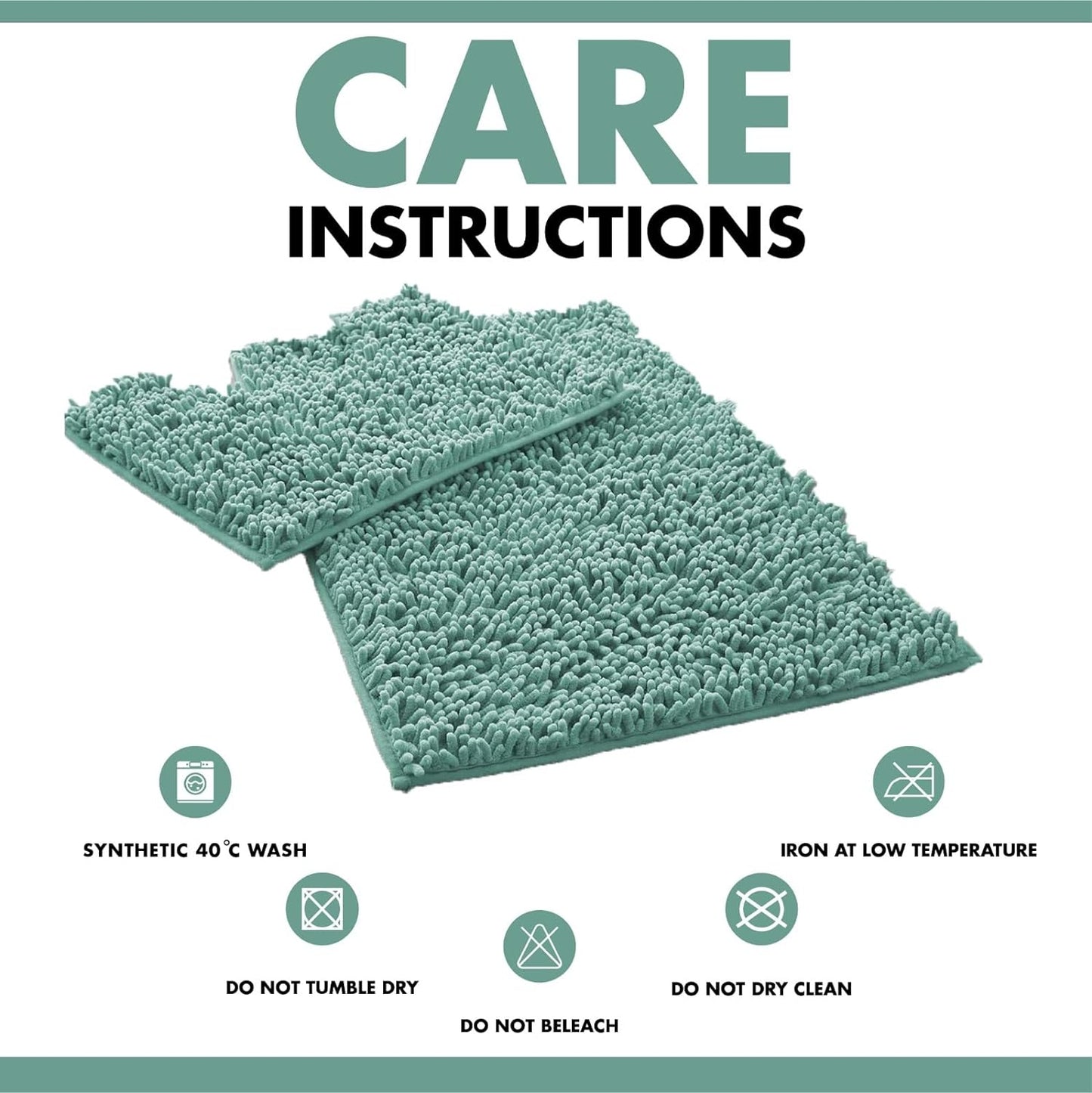 2 Piece Loop Bath Mats for Bathroom - Non Slip Chenille Bath Mat Set Rugs, Extra Soft with Water Absorbent Pedestal Bathmat Shower Toilet Mat