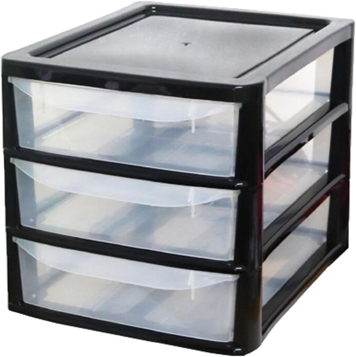PLASTIC STORAGE DRAWERS 3 TIER A4| SMALL CLEAR SILVER TOWER UNIT | OFFICE DESKTOP TABLETOP ORGANISER HOME SCHOOL BEDROOM LIVING ROOM | 29 cm HEIGHT, 38 cm DEPTH, 38 cm WIDTH