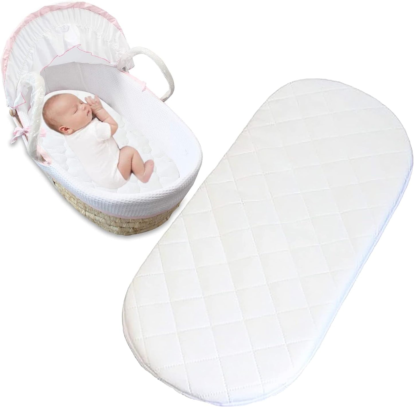 Foam Moses Pram Basket Quilted  Water Proof Mattress Cover Thick Oval Shaped