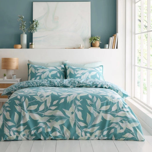 Canyon Leaf Duvet Quilt Cover & Pillow Case Bedding Set Black Cream White Single Double King