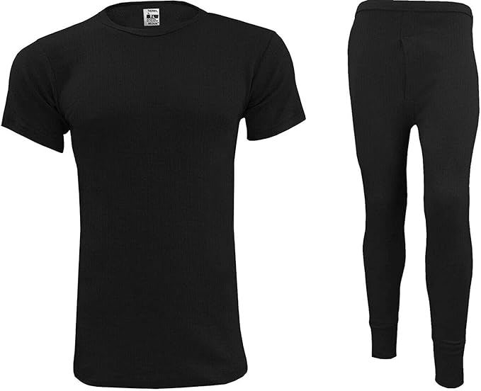 Set of Mens Thermal Half Sleeve T-Shirt Vest & Long johns Winter Underwear Warm Plain Top Base Layer