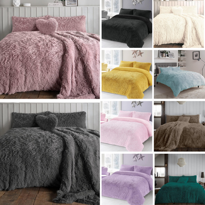 Hug & Snug Duvet Cover Fluffy Fur Fleece Cuddle Warm Quilt Bedding Set All Sizes