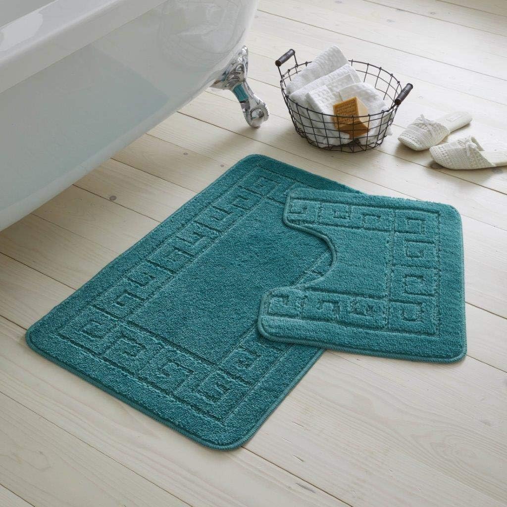 Greek Style Extra Absorbent Miami 2 Piece Super Soft Bath Mat & Pedestal Set, Non Slip Bathroom Set