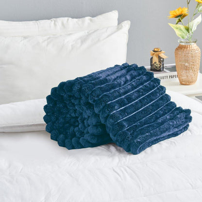 Ribbed Throws Fleece Blanket Chunky Cord Faux Fur Large Size Sofa Bed Corded