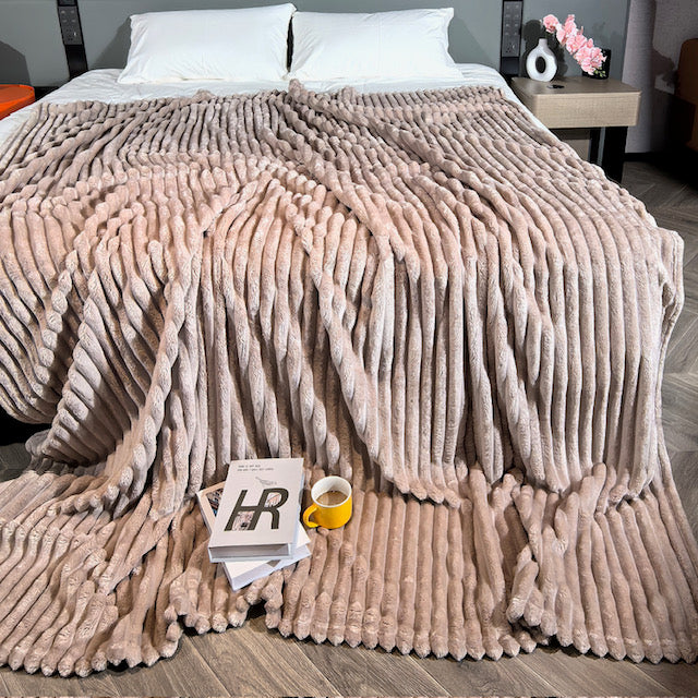 Ribbed Throws Fleece Blanket Chunky Cord Faux Fur Large Size Sofa Bed Corded