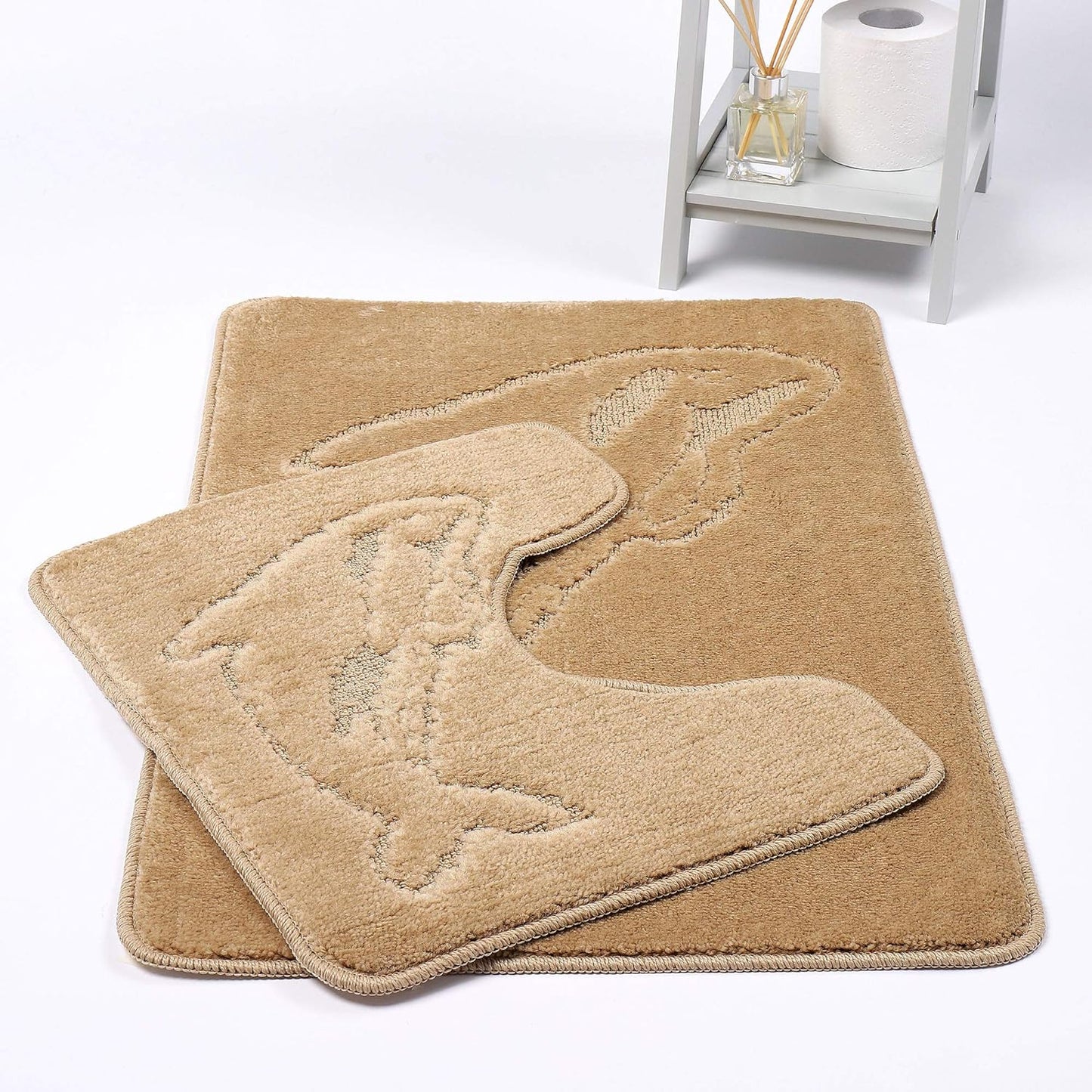 Dolphin Bath Mat Set 2 Piece Non Slip Water Absorbent Pedestal and Bath Mat Set Toilet Bathroom Rug