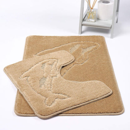 Dolphin Bath Mat Set 2 Piece Non Slip Water Absorbent Pedestal and Bath Mat Set Toilet Bathroom Rug