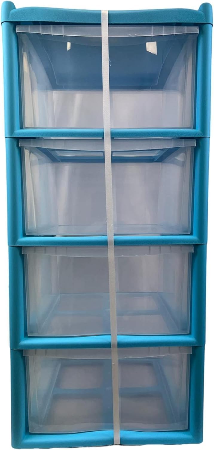4 Drawers Plastic Storage Tower Unit Organizer Home Office School Desktop Clear Storage Chest for Clothes Toys Art Supplies Stationary Shoes