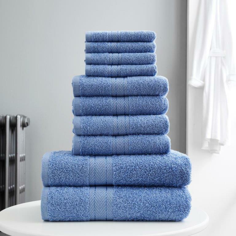 10-Piece Bale Set Bathroom Towels  4x Hand, 4x face Cloths, 2x Bath Towels 100% Cotton Quick Dry Soft Absorbent