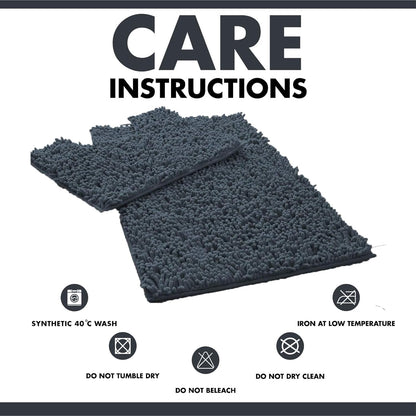 2 Piece Loop Bath Mats for Bathroom - Non Slip Chenille Bath Mat Set Rugs, Extra Soft with Water Absorbent Pedestal Bathmat Shower Toilet Mat