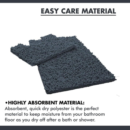 2 Piece Loop Bath Mats for Bathroom - Non Slip Chenille Bath Mat Set Rugs, Extra Soft with Water Absorbent Pedestal Bathmat Shower Toilet Mat
