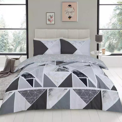 Mila Triangles Marble Stripes Duvet Quilt Cover & Pillow Case Bedding Set Pink