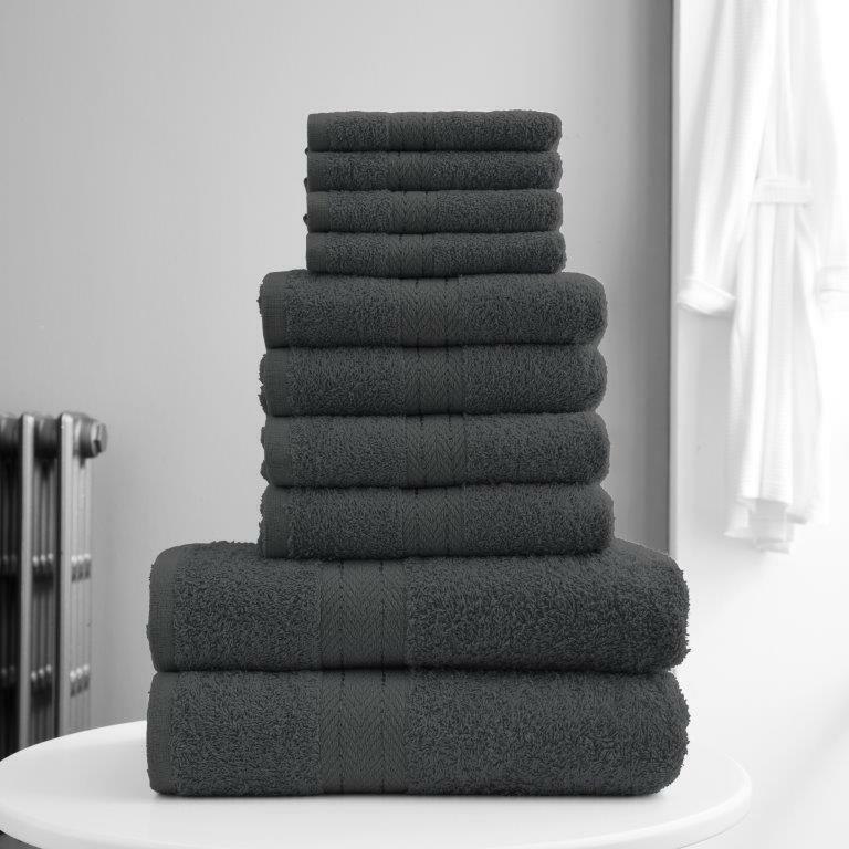 10-Piece Bale Set Bathroom Towels  4x Hand, 4x face Cloths, 2x Bath Towels 100% Cotton Quick Dry Soft Absorbent