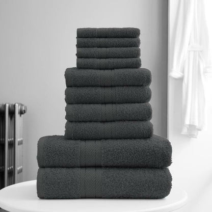 10-Piece Bale Set Bathroom Towels  4x Hand, 4x face Cloths, 2x Bath Towels 100% Cotton Quick Dry Soft Absorbent