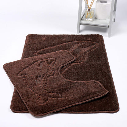 Dolphin Bath Mat Set 2 Piece Non Slip Water Absorbent Pedestal and Bath Mat Set Toilet Bathroom Rug