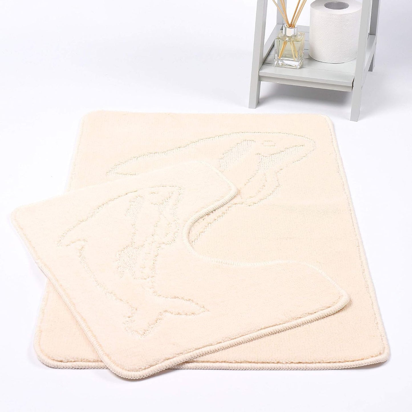 Dolphin Bath Mat Set 2 Piece Non Slip Water Absorbent Pedestal and Bath Mat Set Toilet Bathroom Rug