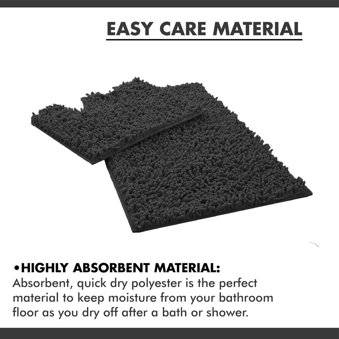 2 Piece Loop Bath Mats for Bathroom - Non Slip Chenille Bath Mat Set Rugs, Extra Soft with Water Absorbent Pedestal Bathmat Shower Toilet Mat