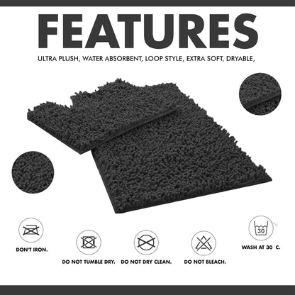 2 Piece Loop Bath Mats for Bathroom - Non Slip Chenille Bath Mat Set Rugs, Extra Soft with Water Absorbent Pedestal Bathmat Shower Toilet Mat