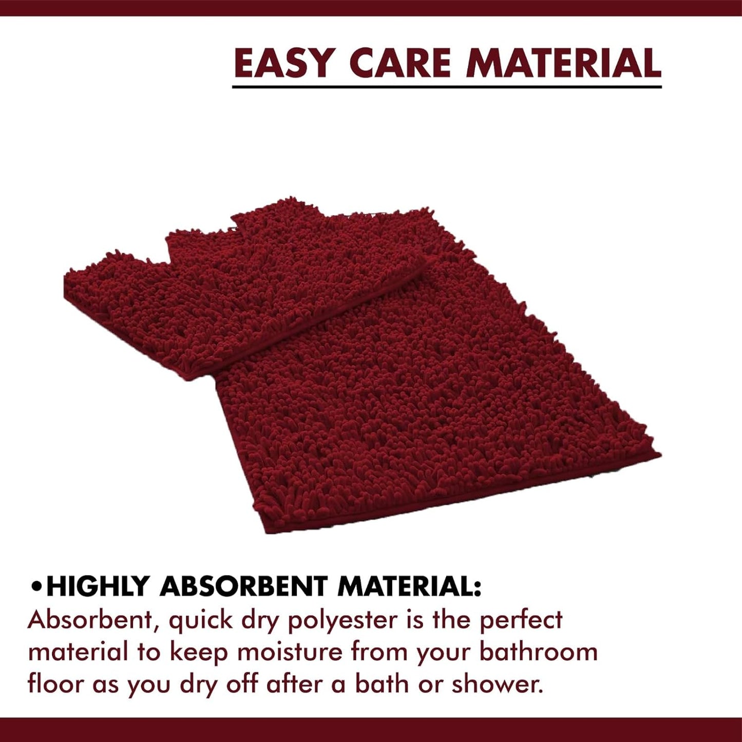 2 Piece Loop Bath Mats for Bathroom - Non Slip Chenille Bath Mat Set Rugs, Extra Soft with Water Absorbent Pedestal Bathmat Shower Toilet Mat