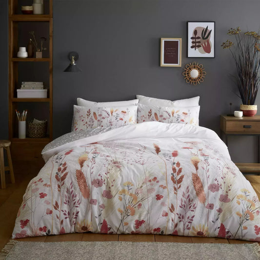 Meadow Floral Flower Duvet Quilt Cover & Pillow Case Bedding Set White Multi