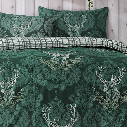 Highland Stag Reversible Duvet Cover Quilt Bedding 3 Pcs Set With Matching Pillowcase Polycotton