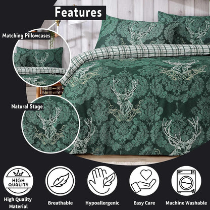 Highland Stag Reversible Duvet Cover Quilt Bedding 3 Pcs Set With Matching Pillowcase Polycotton