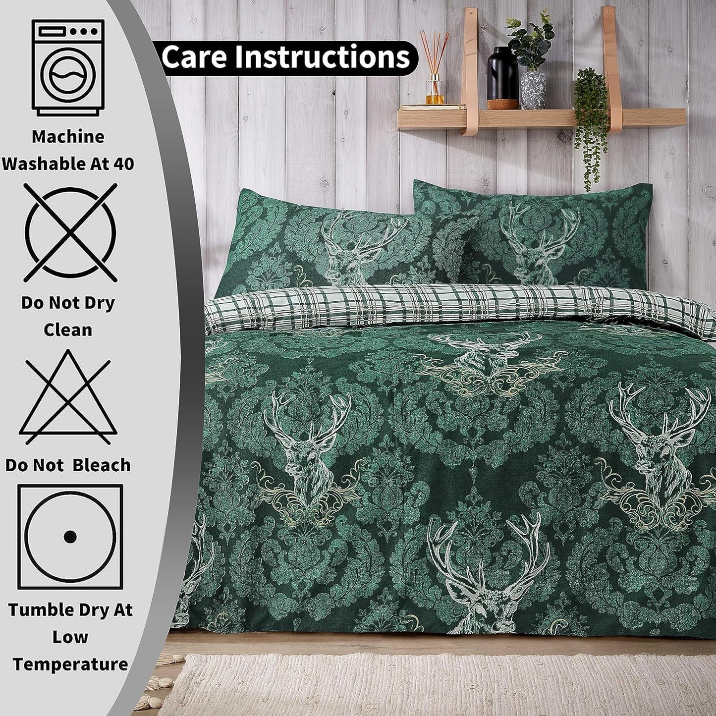 Highland Stag Reversible Duvet Cover Quilt Bedding 3 Pcs Set With Matching Pillowcase Polycotton
