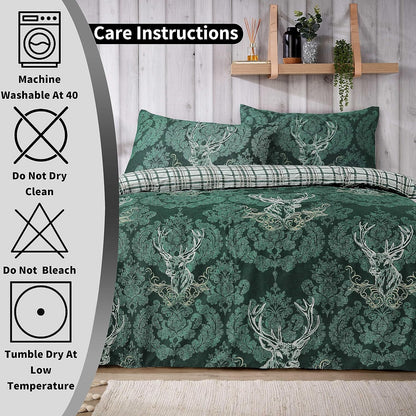 Highland Stag Reversible Duvet Cover Quilt Bedding 3 Pcs Set With Matching Pillowcase Polycotton