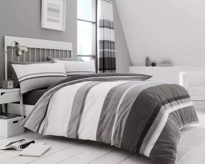 Hudson Stripe Duvet Quilt Cover & Pillow Case Bedding Set Grey Natural Teal