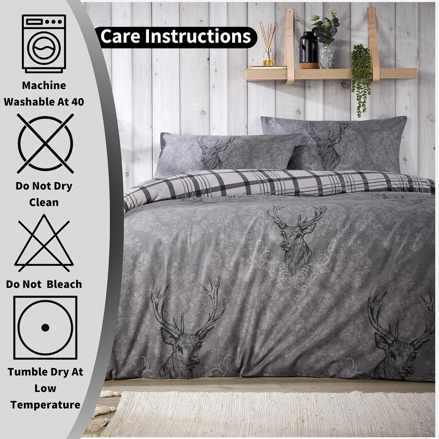 Highland Stag Reversible Duvet Cover Quilt Bedding 3 Pcs Set With Matching Pillowcase Polycotton