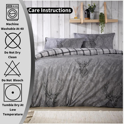 Highland Stag Reversible Duvet Cover Quilt Bedding 3 Pcs Set With Matching Pillowcase Polycotton