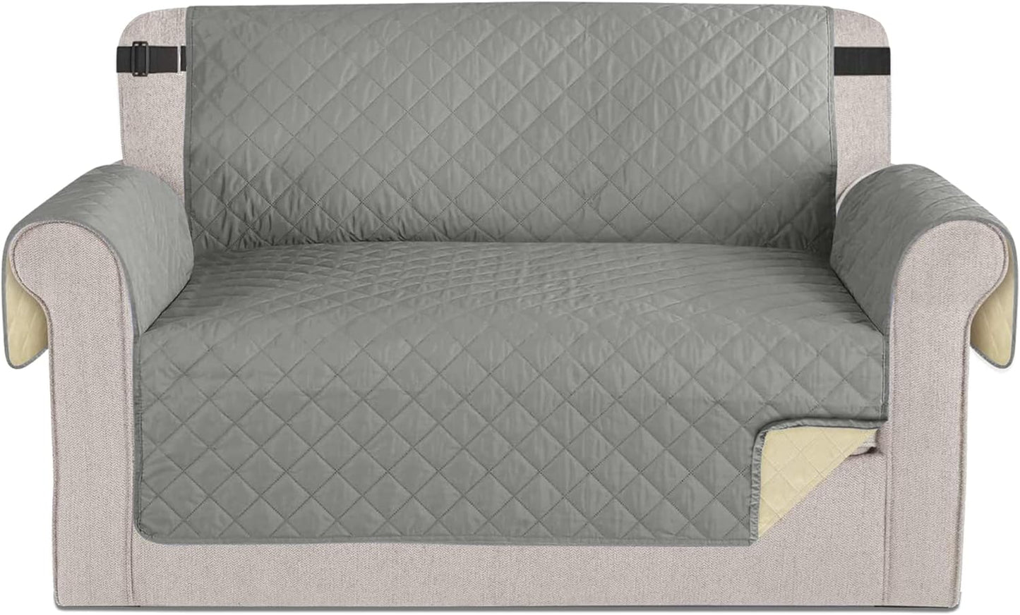 Quilted Sofa Cover Pet Dog Kids Barrier- Slipcover Reversible Furniture Protector Washable Couch Covers with Elastic Straps Anti-Slip Wrinkle Resistant