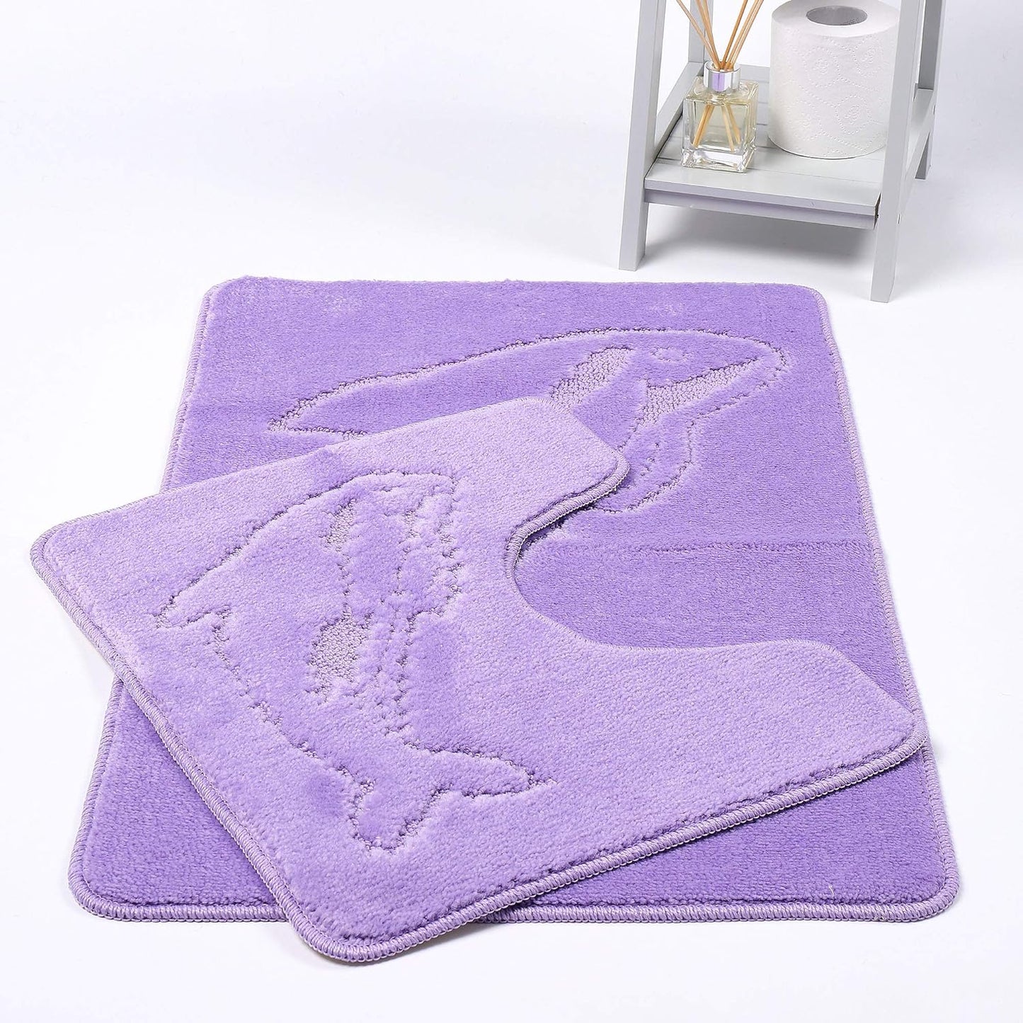 Dolphin Bath Mat Set 2 Piece Non Slip Water Absorbent Pedestal and Bath Mat Set Toilet Bathroom Rug