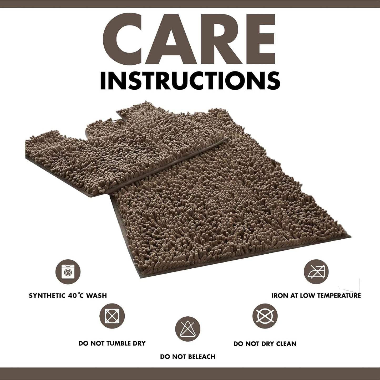 2 Piece Loop Bath Mats for Bathroom - Non Slip Chenille Bath Mat Set Rugs, Extra Soft with Water Absorbent Pedestal Bathmat Shower Toilet Mat