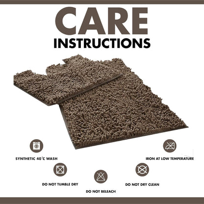 2 Piece Loop Bath Mats for Bathroom - Non Slip Chenille Bath Mat Set Rugs, Extra Soft with Water Absorbent Pedestal Bathmat Shower Toilet Mat