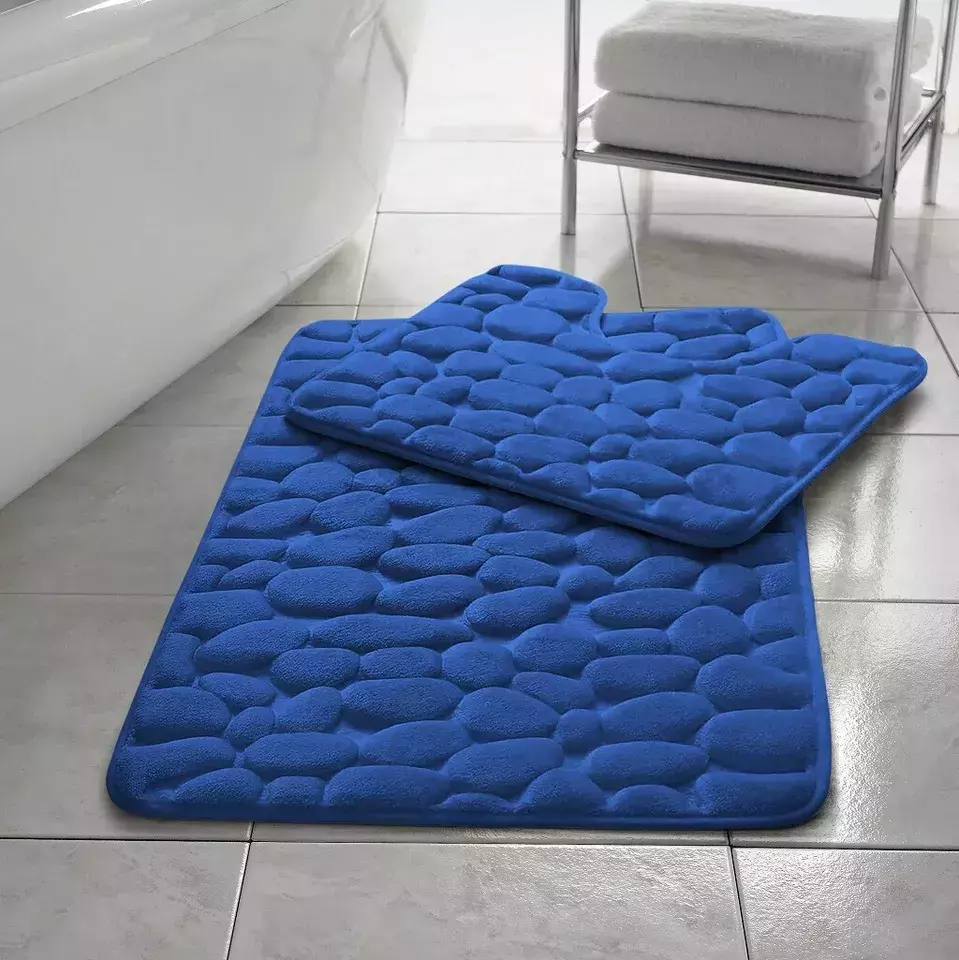 Memory Foam Pebble Memory Foam Pebble Bath Mat Set Pedestal Bathroom Rug 2 Piece Soft Absorbent Non Slip Silver Bath Mat (50CM X 80 CM) & Pedestal Mat (50CM X 40 CM) Approximate