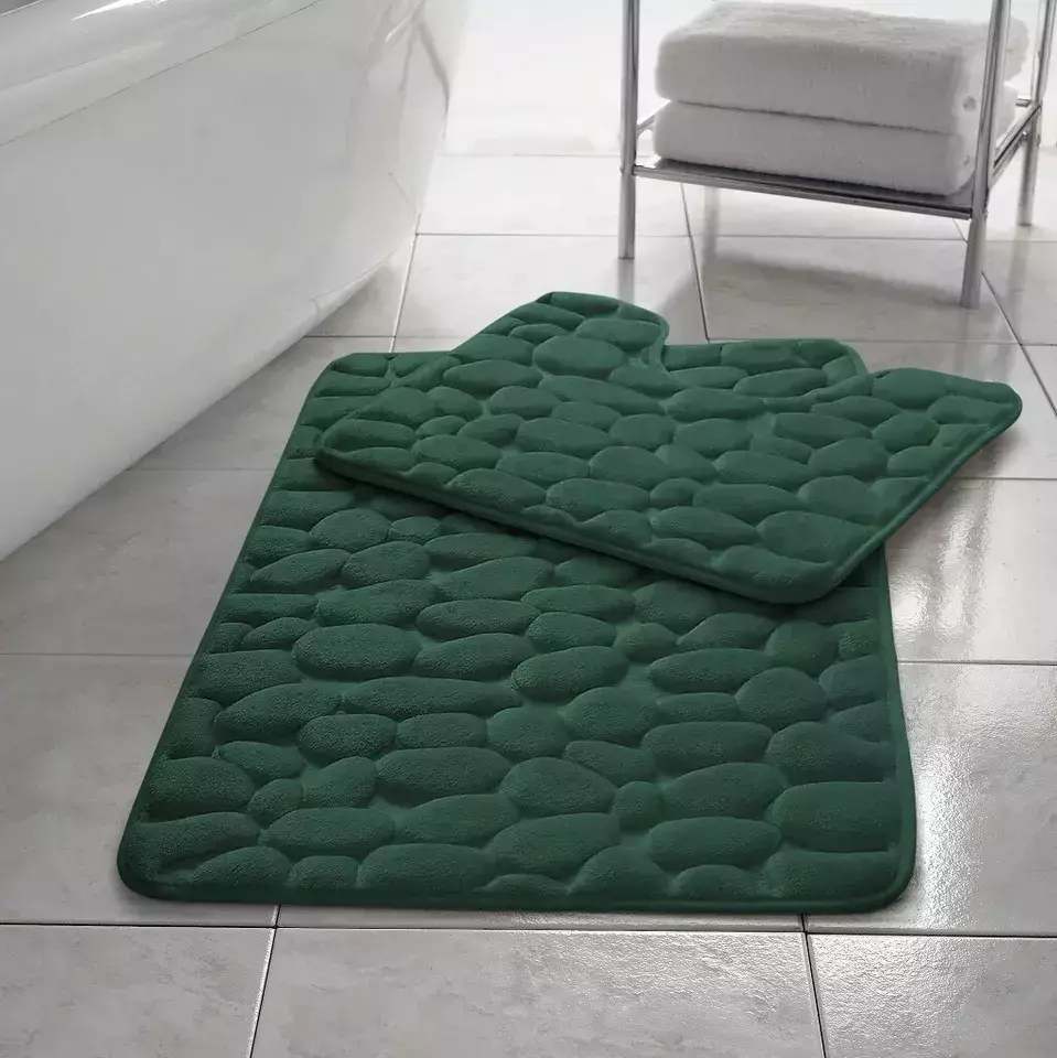 Memory Foam Pebble Memory Foam Pebble Bath Mat Set Pedestal Bathroom Rug 2 Piece Soft Absorbent Non Slip Silver Bath Mat (50CM X 80 CM) & Pedestal Mat (50CM X 40 CM) Approximate