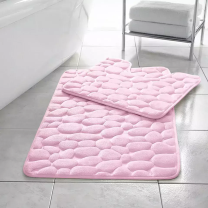 Memory Foam Pebble Memory Foam Pebble Bath Mat Set Pedestal Bathroom Rug 2 Piece Soft Absorbent Non Slip Silver Bath Mat (50CM X 80 CM) & Pedestal Mat (50CM X 40 CM) Approximate