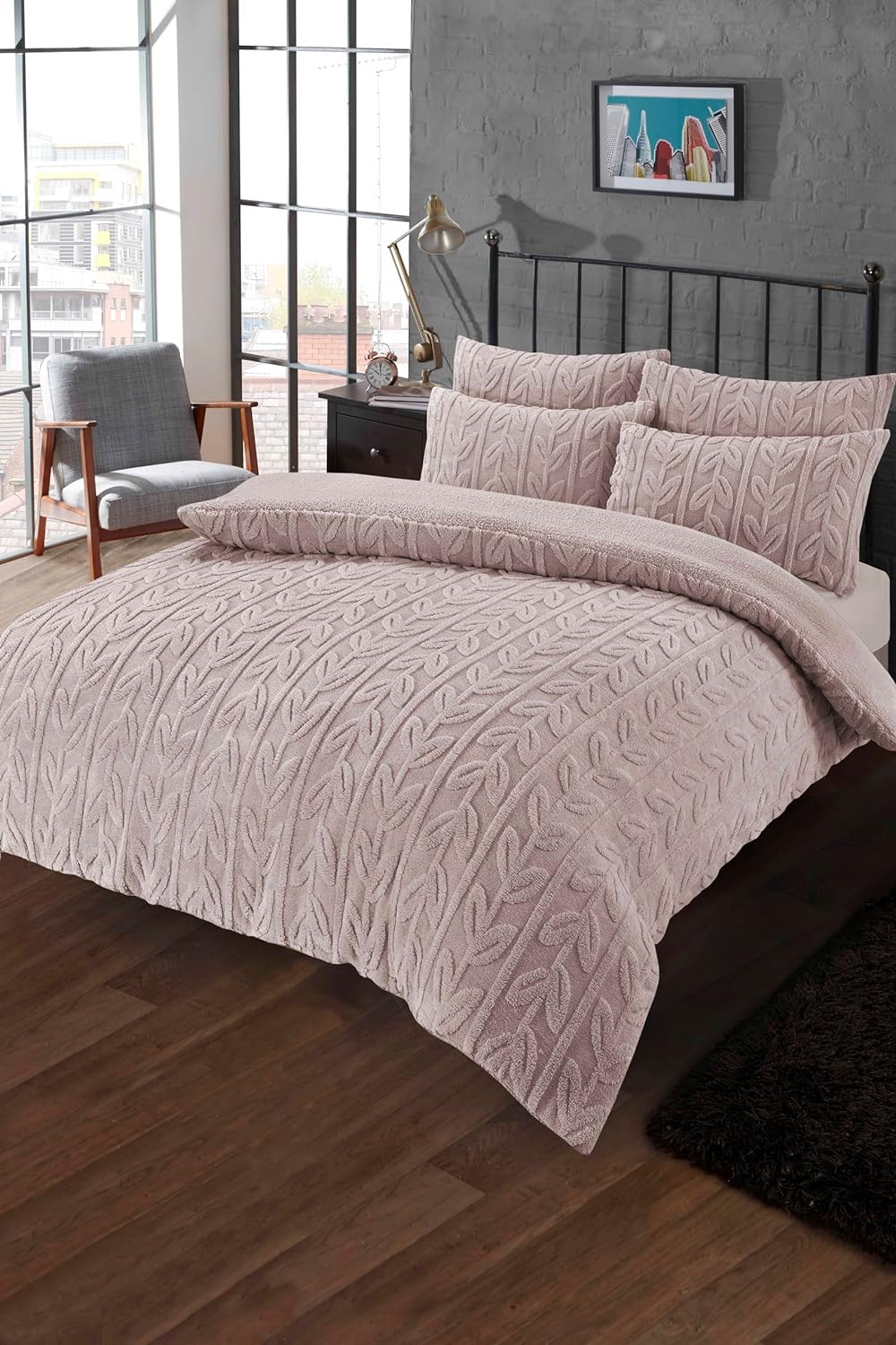 Teddy Fleece Duvet Cover Leaf Super Soft Warm Bedding Set