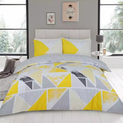 Mila Triangles Marble Stripes Duvet Quilt Cover & Pillow Case Bedding Set Pink