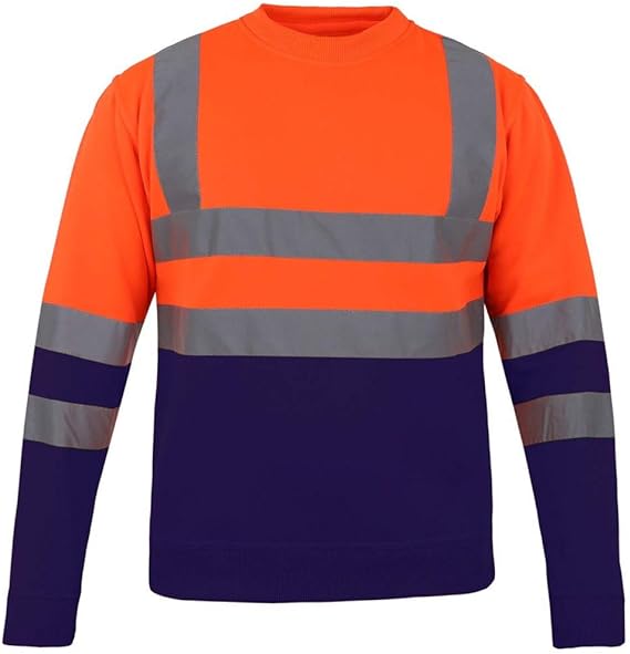 Men’s Hi Vis Work Safety Fleece Jumpers Two Tone Crew Neck Sweatshirt Security Workwear Pullover Top