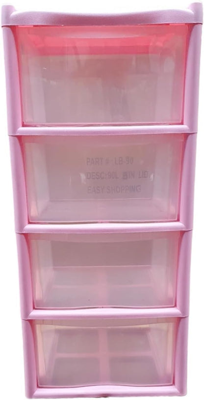 4 Drawers Plastic Storage Tower Unit Organizer Home Office School Desktop Clear Storage Chest for Clothes Toys Art Supplies Stationary Shoes